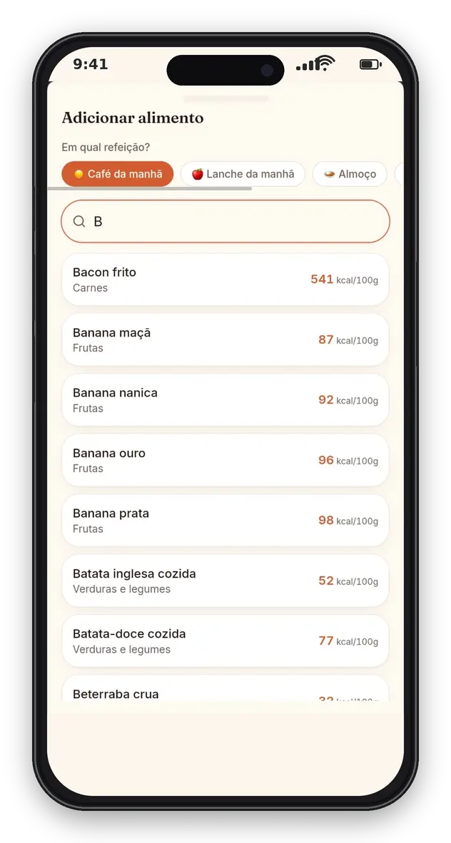 Tela do aplicativo Maniari para registro de alimentos